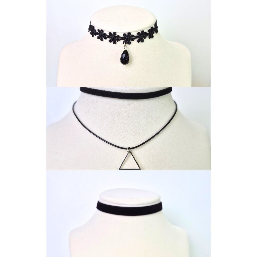 Choker Necklace Black Set of 3 New Gothic Edgy Grunge Whimsygoth